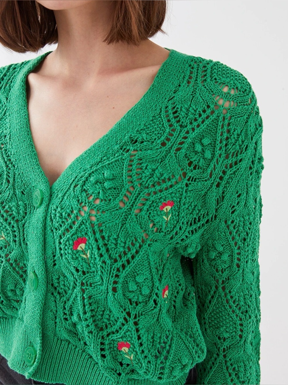 XSIDE large long-sleeve cardigan button front v-neck embroidered floral NWOT